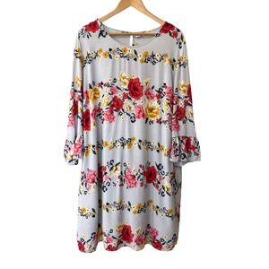 Old Navy Womens Bell Sleeve Floral Shift Dress Size XXL Light Gray Bloomcore